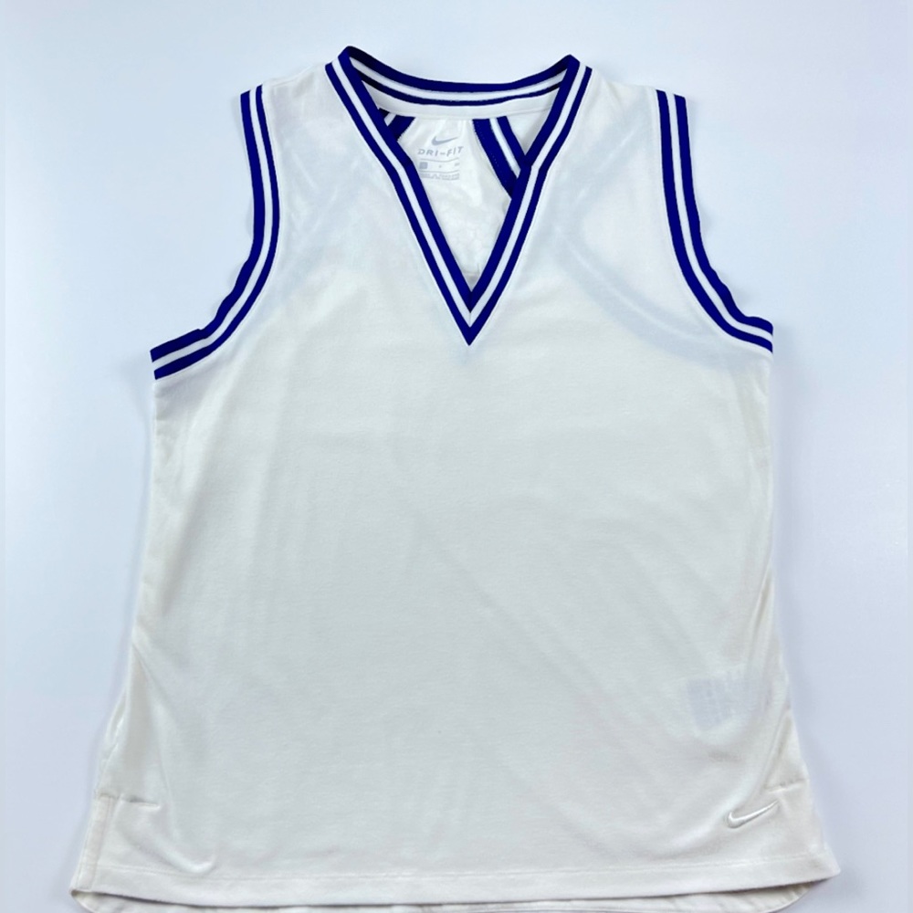 Nike Women's White Golf Blue Trim V-Neck Tank Size S
